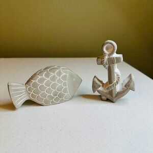 Stone Fish & Anchor Nautical-Themed Decor Coastal Decoration Beach House Decor
